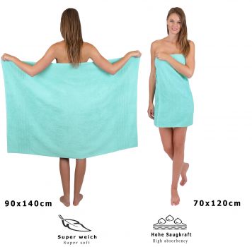 Betz Juego de 4 piezas de toallas DELUXE 100% algodón 1 toalla de baño 1 toalla de ducha 1 toalla y 1 toalla cara de color turquesa
