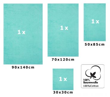 Betz 4-tlg. Handtuch-Set DELUXE 100% Baumwolle 1 Badetuch 1 Duschtuch 1 Handtuch 1 Seiftuch Farbe türkis