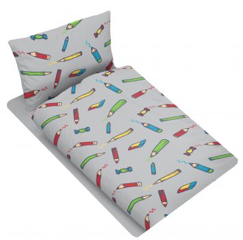 Betz Kinder Bettwäsche Garnitur Set BUNTSTIFTE  Größe 100x135 cm Kissen 40x60 cm Farbe grau