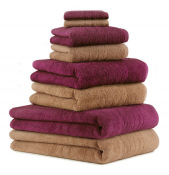 Betz 8-tlg. Handtuch-Set DELUXE 100% Baumwolle 2 Badetücher 2 Duschtücher 2 Handtücher 2 Seiftücher Farbe mokka und pflaume