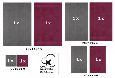 Betz Juego de 8 toallas 100% algodón DELUXE de color gris antracita y ciruela