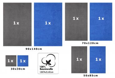 Lot de 8 serviettes/Set de sauna "Deluxe", couleur gris anthracite et bleu, qualité 430 g/m², 2 draps de plage 90 x 140 cm, 2 serviettes de bain 70 x 120 cm, 2 serviettes de toilette 50 x 85 cm, 2 lavettes 30 x 30 cm de BETZ