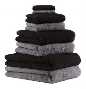 Betz 8-tlg. Handtuch-Set DELUXE 100% Baumwolle 2 Badetücher 2 Duschtücher 2 Handtücher 2 Seiftücher Farbe anthrazit grau und schwarz