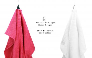 Betz 8-tlg. Handtuch-Set DELUXE 100% Baumwolle 2 Badetücher 2 Duschtücher 2 Handtücher 2 Seiftücher Farbe weiß und fuchsia
