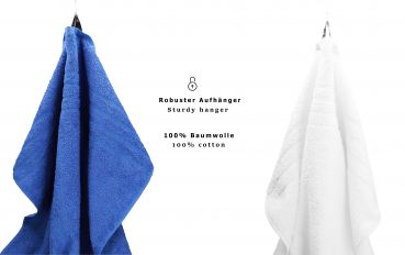 Lot de 8 serviettes/Set de sauna "Deluxe", couleur blanc et bleu, qualité 430 g/m², 2 draps de plage 90 x 140 cm, 2 serviettes de bain 70 x 120 cm, 2 serviettes de toilette 50 x 85 cm, 2 lavettes 30 x 30 cm de BETZ