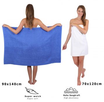 Lot de 8 serviettes/Set de sauna "Deluxe", couleur blanc et bleu, qualité 430 g/m², 2 draps de plage 90 x 140 cm, 2 serviettes de bain 70 x 120 cm, 2 serviettes de toilette 50 x 85 cm, 2 lavettes 30 x 30 cm de BETZ