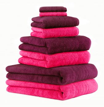Betz Juego de 8 toallas DELUXE 100% algodón de color ciruela y rosa