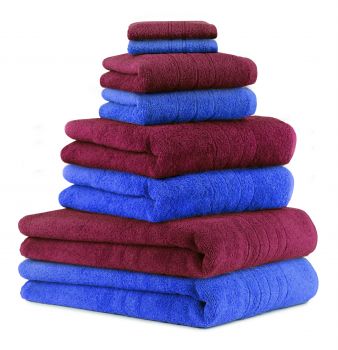 Betz Juego de 8 toallas DELUXE 100% algodón de color ciruela y azul