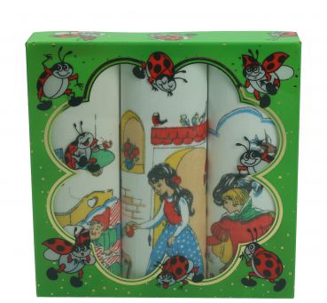 Betz 3 Stück Kindertaschentücher in der Geschenkbox  ca. 25x25 cm 100% Baumwolle Märchen Motive Design 2 Farbe: grün