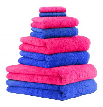 Betz 8-tlg. Handtuch-Set DELUXE 100% Baumwolle 2 Badetücher 2 Duschtücher 2 Handtücher 2 Seiftücher Farbe fuchsia und blau