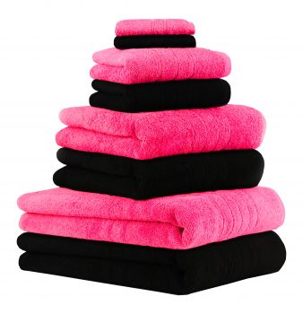 Betz 8-tlg. Handtuch-Set DELUXE 100% Baumwolle 2 Badetücher 2 Duschtücher 2 Handtücher 2 Seiftücher Farbe fuchsia und schwarz
