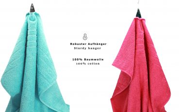 Lot de 8 serviettes/Set de sauna "Deluxe", couleur fuchsia et turquoise, qualité 430 g/m², 2 draps de plage 90 x 140 cm, 2 serviettes de bain 70 x 120 cm, 2 serviettes de toilette 50 x 85 cm, 2 lavettes 30 x 30 cm de BETZ