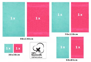 Lot de 8 serviettes/Set de sauna "Deluxe", couleur fuchsia et turquoise, qualité 430 g/m², 2 draps de plage 90 x 140 cm, 2 serviettes de bain 70 x 120 cm, 2 serviettes de toilette 50 x 85 cm, 2 lavettes 30 x 30 cm de BETZ