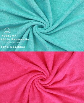 Lot de 8 serviettes/Set de sauna "Deluxe", couleur fuchsia et turquoise, qualité 430 g/m², 2 draps de plage 90 x 140 cm, 2 serviettes de bain 70 x 120 cm, 2 serviettes de toilette 50 x 85 cm, 2 lavettes 30 x 30 cm de BETZ