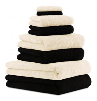 Betz Juego de 8 piezas de toallas 100% algodón 2 toallas de baño 2 toallas de ducha 2 toallas 2 toallas cara DELUXE de color crema y negro