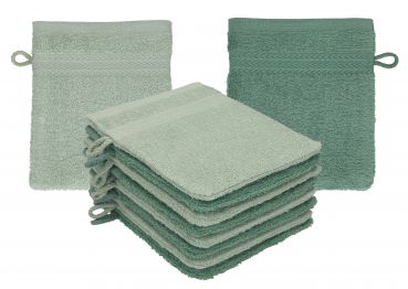 Betz 10 Stück Waschhandschuhe PREMIUM 100% Baumwolle Waschlappen Set 16x21 cm Farbe heugrün - tannengrün