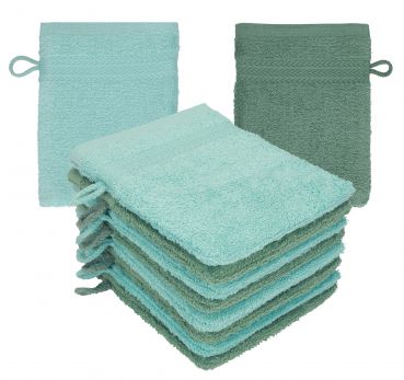 Betz set di 10 guanti da bagno PREMIUM 100 % cotone misure 16 x 21 cm blu oceano - verde abete