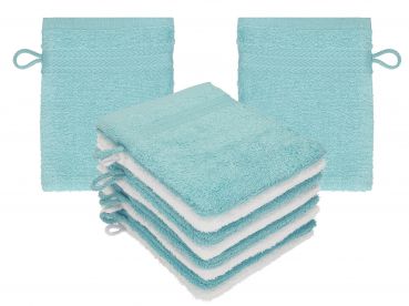 Betz set di 10 guanti da bagno PREMIUM 100 % cotone misure 16 x 21 cm blu oceano - bianco