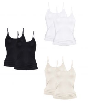 2 Camisetas deportivas para mujer con tirantes dobles color: blanco, negro y champagne talla: 38-48