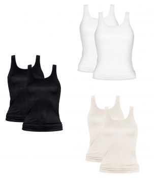 2 Basic Vests Undershirts with Wide Straps Women Colour: white, champagne and black Sizes: 38-48