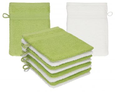 Betz Paquete de 10 manoplas de baño PREMIUM 100% algodón 16x21 cm verde aguacate - blanco