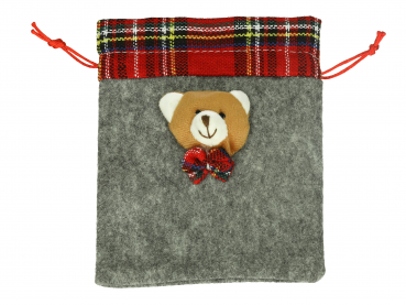 Betz Lot de 6 pochettes cadeaux St Nicolas en optique de feutre gris avec bordure à carreaux rouges et décoration ourson taille 14x17 cm - Kopie