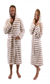 Betz Accappatoio da sauna a strisce con cappuccio accappatoio ROMA colore bianco/grigio e marrone/bianco