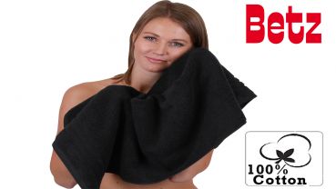 Betz 4-tlg. Handtuch-Set 100%Baumwolle Farbe schwarz 2 Handtücher 50x100 cm 2 Waschhandschuhe 16x21 cm