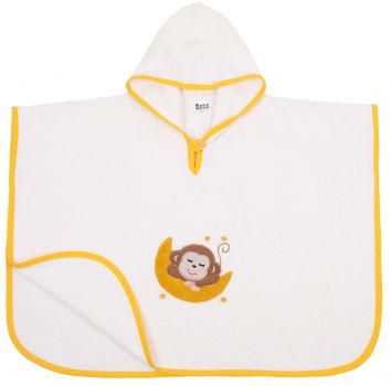 Betz poncho pour enfant PETIT SINGE A LA LUNE poncho de bain 100% coton taille 68x54 cm couleur blanc-jaune