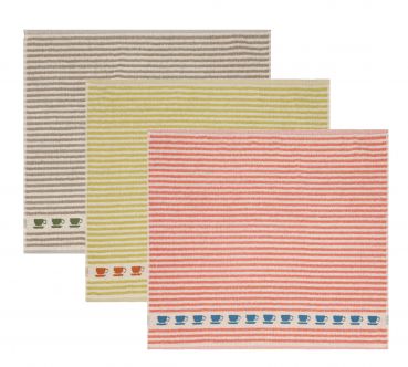 Betz Pack of 3 Dish Kitchen Towels  Stripes with Cup Design  100% Cotton Size: 50x50 cm