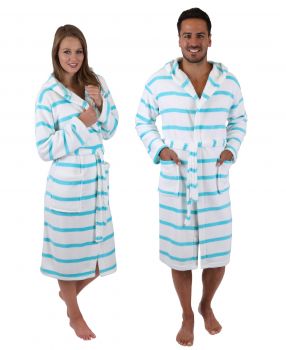 Betz Peignoir d'intérieur MALLORCA en microfibre robe de chambre pour femme et homme avec capuche couleur blanc-turquoise taille S/M