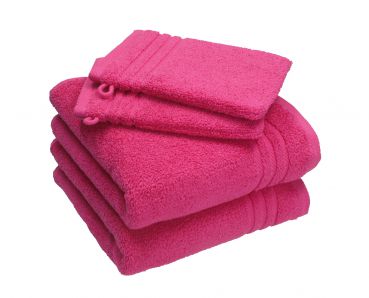 Betz Juego de 4 toallas 100% algodón 2 toallas de lavabo 50x100 cm y 2 manoplas de baño 16x21cm color fucsia
