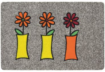 Betz paillasson essuie-pieds 3 vases à fleurs couleur gris taille 40 x 60 cm