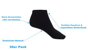 Betz Lot de 30 paires de chaussettes de baskets chaussettes de sneakers pour homme et femme