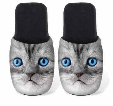 Betz Women Jersey Slipper Cat with blue eyes Size: L(41/44)