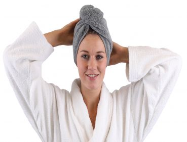Betz Juego de 2 piezas de turbantes toalla para el pelo 100% algodón tejido de rizo de color gris
