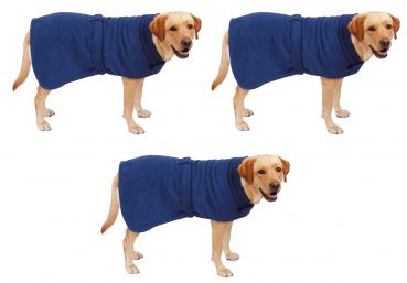 Lot de 3 serviettes pour chien manteau en coton avec fermeture scratch 100% coton – sortie de bain – très absorbant - couleur bleu taille S