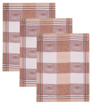 Betz 3 pieces Half-Linen HUNGARY Tea Towels 100% Cotton coloured in brown with COFFEE design  Size: 50x70 cm