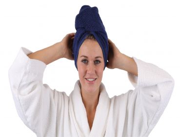 Betz 2er Set Turban Handtücher Haarturban Kopftuch 100% Baumwolle Frottier Farbe: dunkelblau