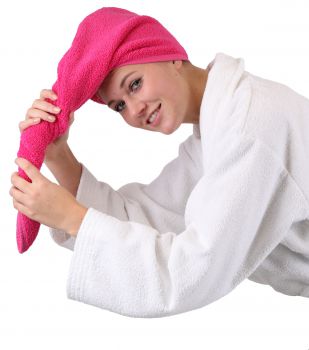 Betz 2er Set Turban Handtücher Haarturban Kopftuch 100% Baumwolle Frottier Farbe fuchsia