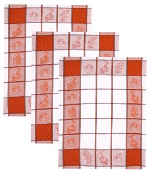 Betz Lot de 3 torchons en lin mélangé HUNGARY à motif LEGUMES taille: 50x70 cm couleur orange