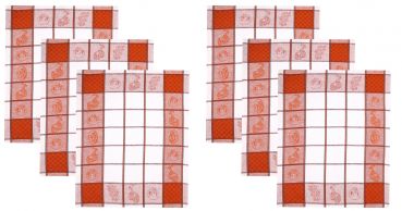 Betz Lot de 6 torchons en lin mélangé HUNGARY à motif LEGUMES taille: 50x70 cm couleur orange