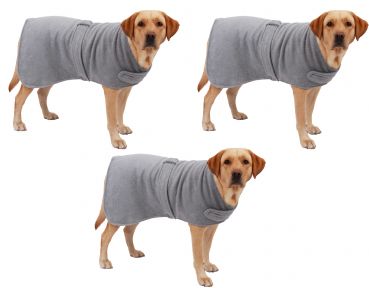 Betz 3er Hundehandtuch Mantel aus Baumwolle mit Klettverschluss – 100 % Baumwolle - Saugstark - Farbe Grau Größe S