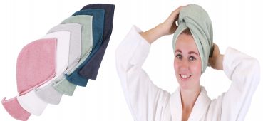 Betz 2er turbante BERLIN in spugna con bottone - asciugamano turbante - asciugamano per la testa - turbante per capelli 100% cotone