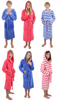 Children Hooded Bathrobe 'Kids Comfort' striped or uni, Colours: blue and pink