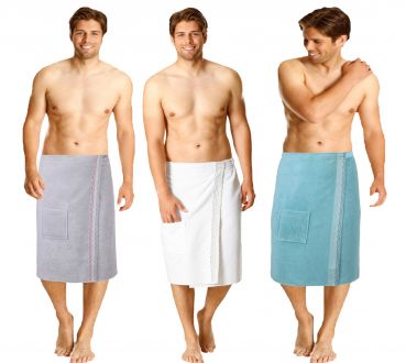 Kilt da sauna maschile con chiusura a strappo e tasca, 100 % cotone, colore: verde, beige, crema e grigio di Betz