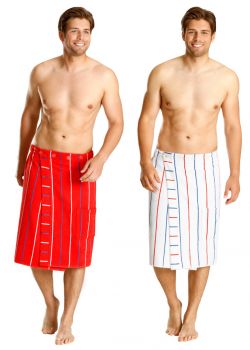 Serviette à sauna pour homme, 100% coton, fermeture à boutons, poche, couleur: blanc rayé, bleu, beige, rouge de Betz