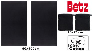 Betz 4-tlg. Handtuch-Set 100%Baumwolle Farbe schwarz 2 Handtücher 50x100 cm 2 Waschhandschuhe 16x21 cm