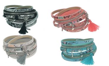 Betz Leather Wristband With Magnetic Clasp And Rhinestones, Hanging Tassel/Heart/Star Size: 1,5 x 39 cm