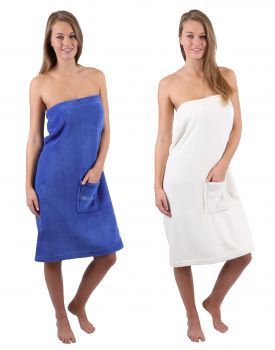 Betz toalla para la sauna para mujeres de vellón de color azul y crema